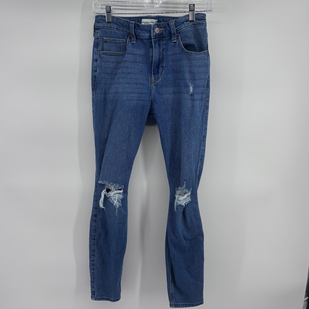 Abercrombie & Fitch The Skinny High Rise Ripped Distressed Blue Jeans 26x28